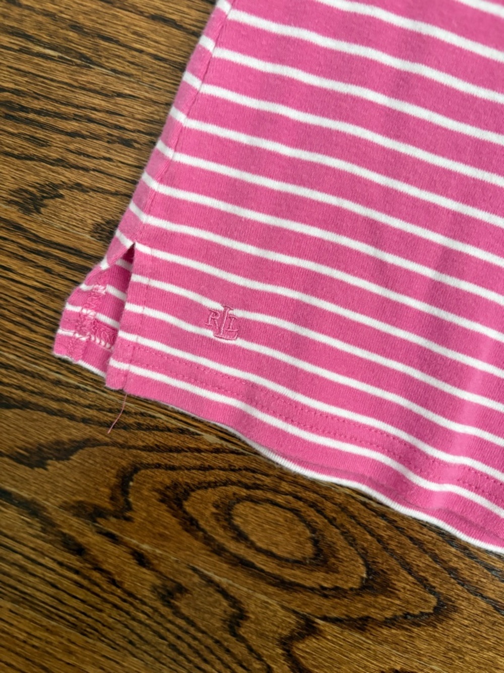 Lauren Ralph Lauren Pink Striped Short Sleeve Top Slim Fit Fitted Size Small - Picture 4 of 6